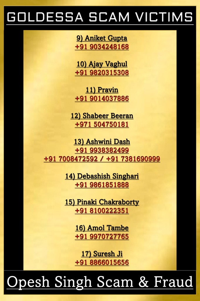 Goldessa scam victims — list of names and numbers