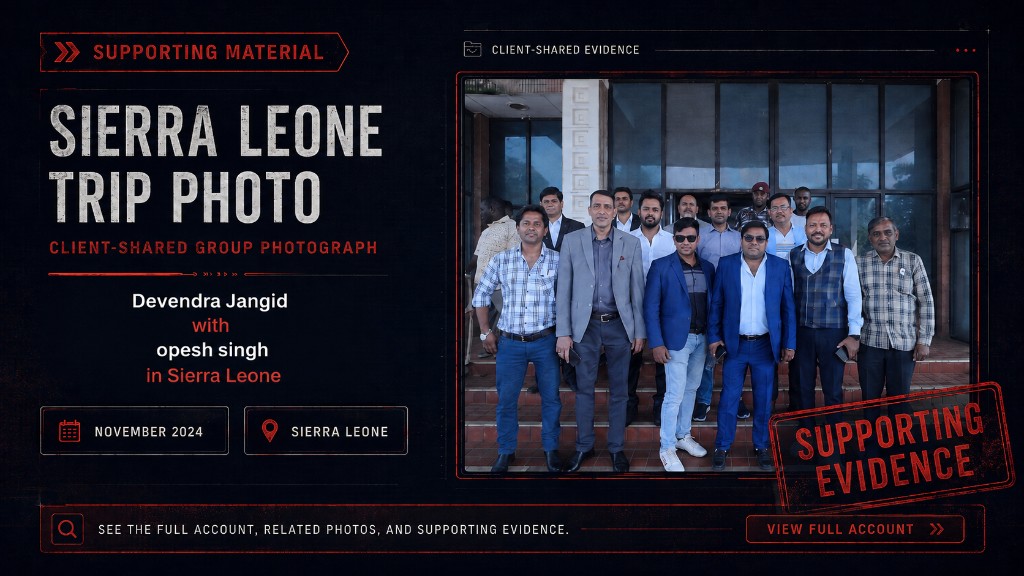 Sierra Leone trip photo — client-shared group photograph presented as supporting visual material, November 2024.