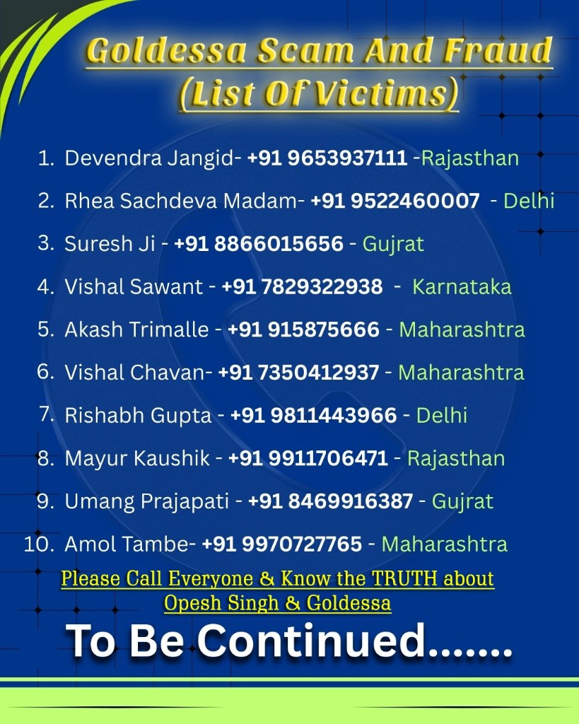 Goldessa scam and fraud — list of victims 1 to 10