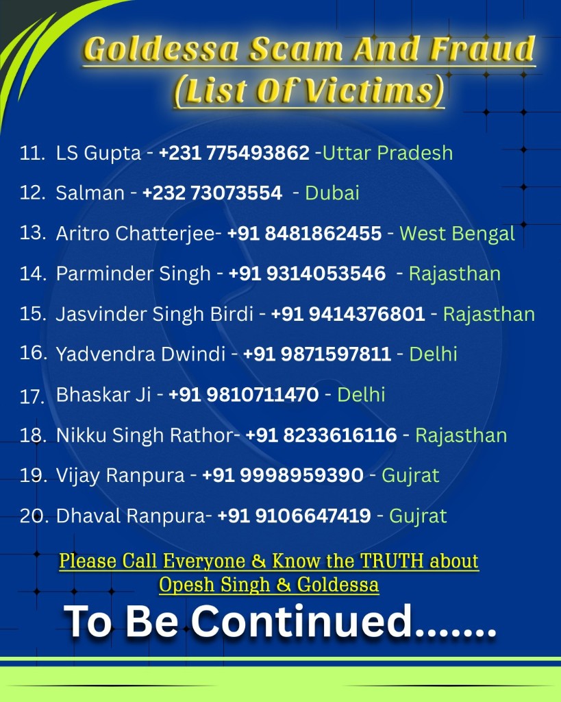 Goldessa scam and fraud — list of victims 11 to 20