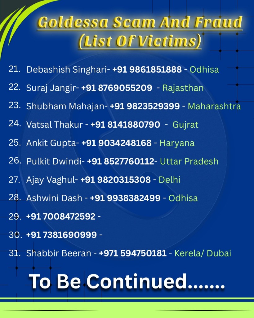 Goldessa scam and fraud — list of victims 21 to 31