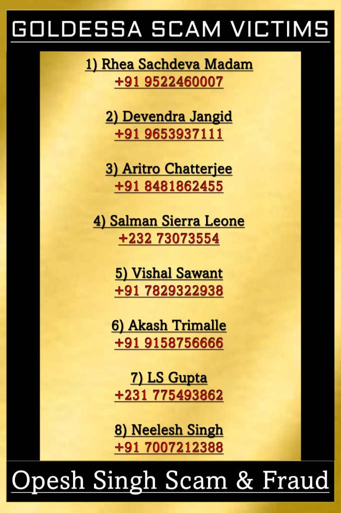 Goldessa scam victims — names and contact numbers